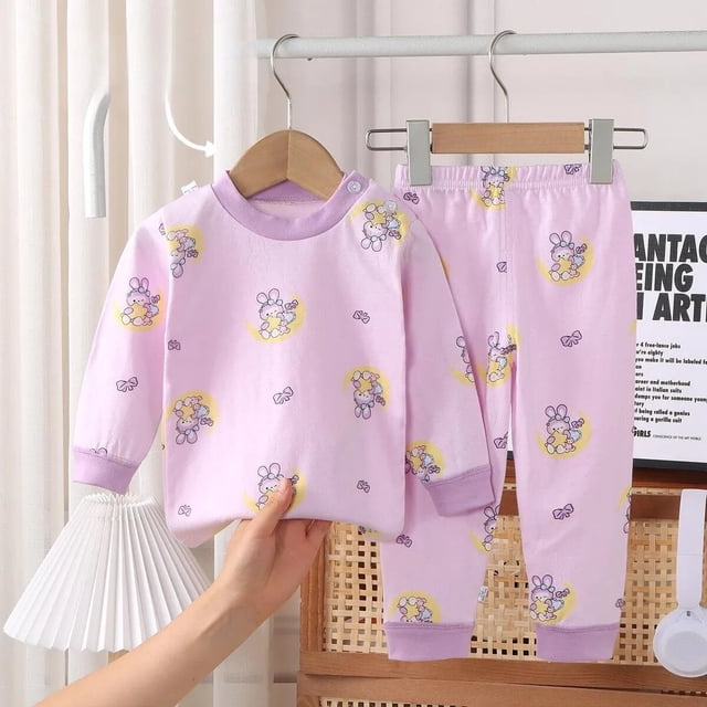 Ropa de Otoño de algodón puro para niños y niñas, traje largo de calzoncillos, pijamas para bebés, ropa para el hogar