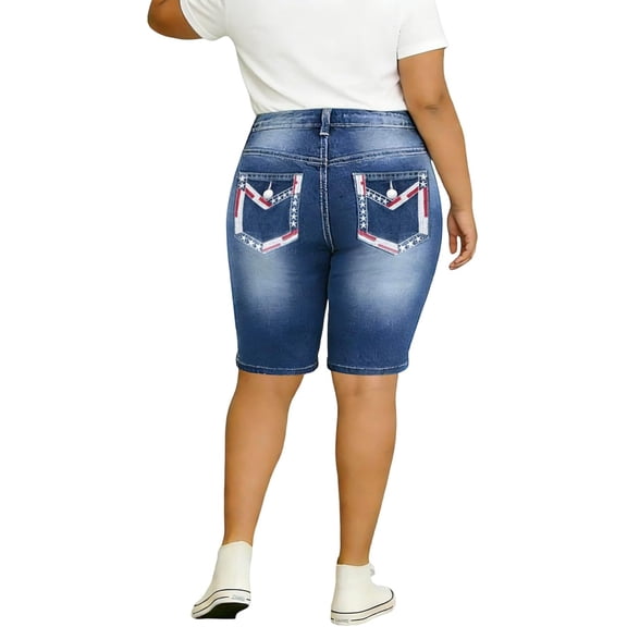 QERINTE Plus Size Denim Shorts Womens Summer Straight Leg Short Jeans High Rise Denim Shorts Casual Trendy Jort