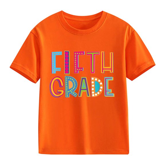 EnJoCho First Day of School Shirt Boys Girls Back-to-School Colorful Letter T-Shirts Fifth Grade Teacher Graphic Print Cotton Tee T Shirt Back-to-School Girls Graphic T-Shirt