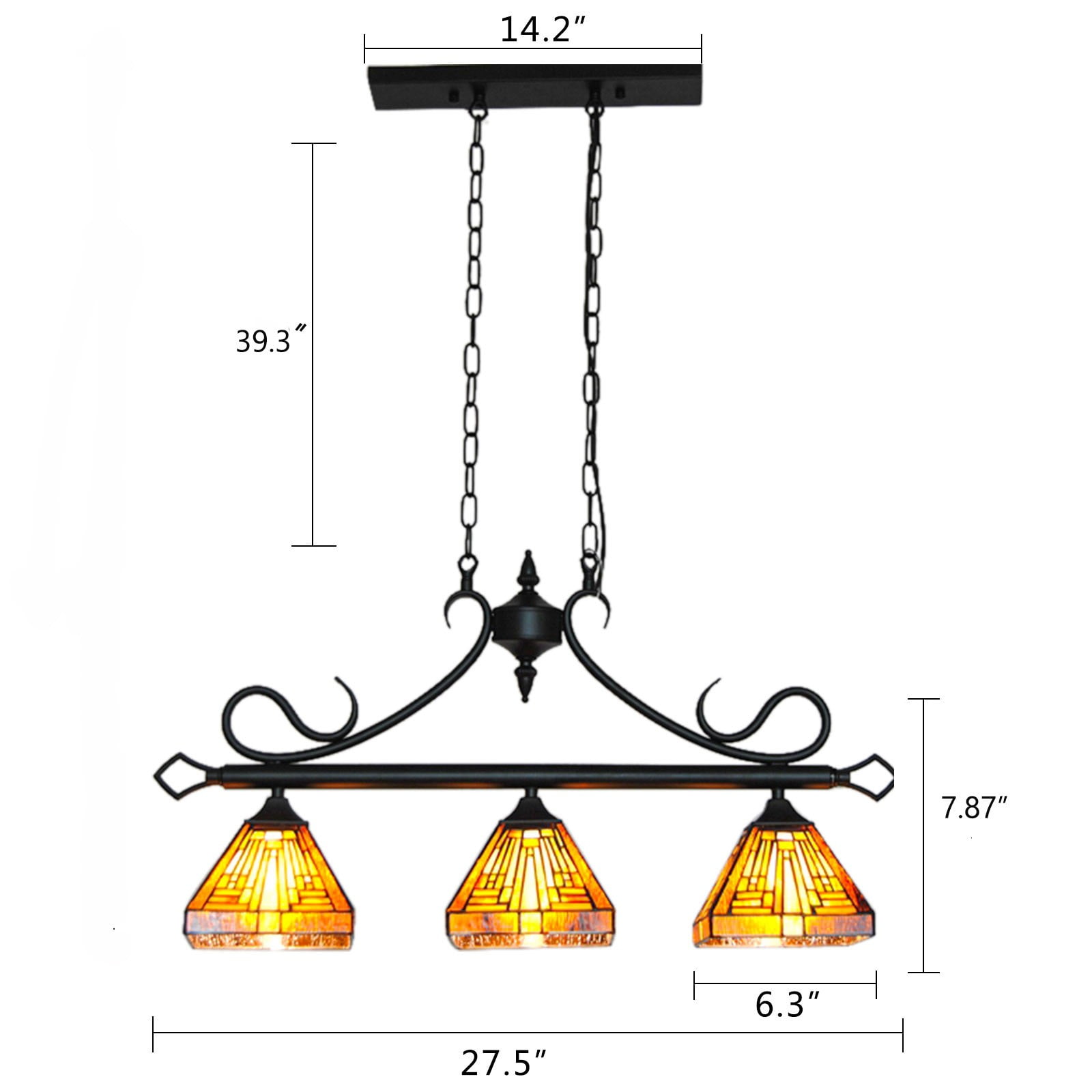 Miumaeov 3-light Vintage Hanging Lamp Tiffany Stained Glass Chandelier Ceiling Pendant Light Fixture