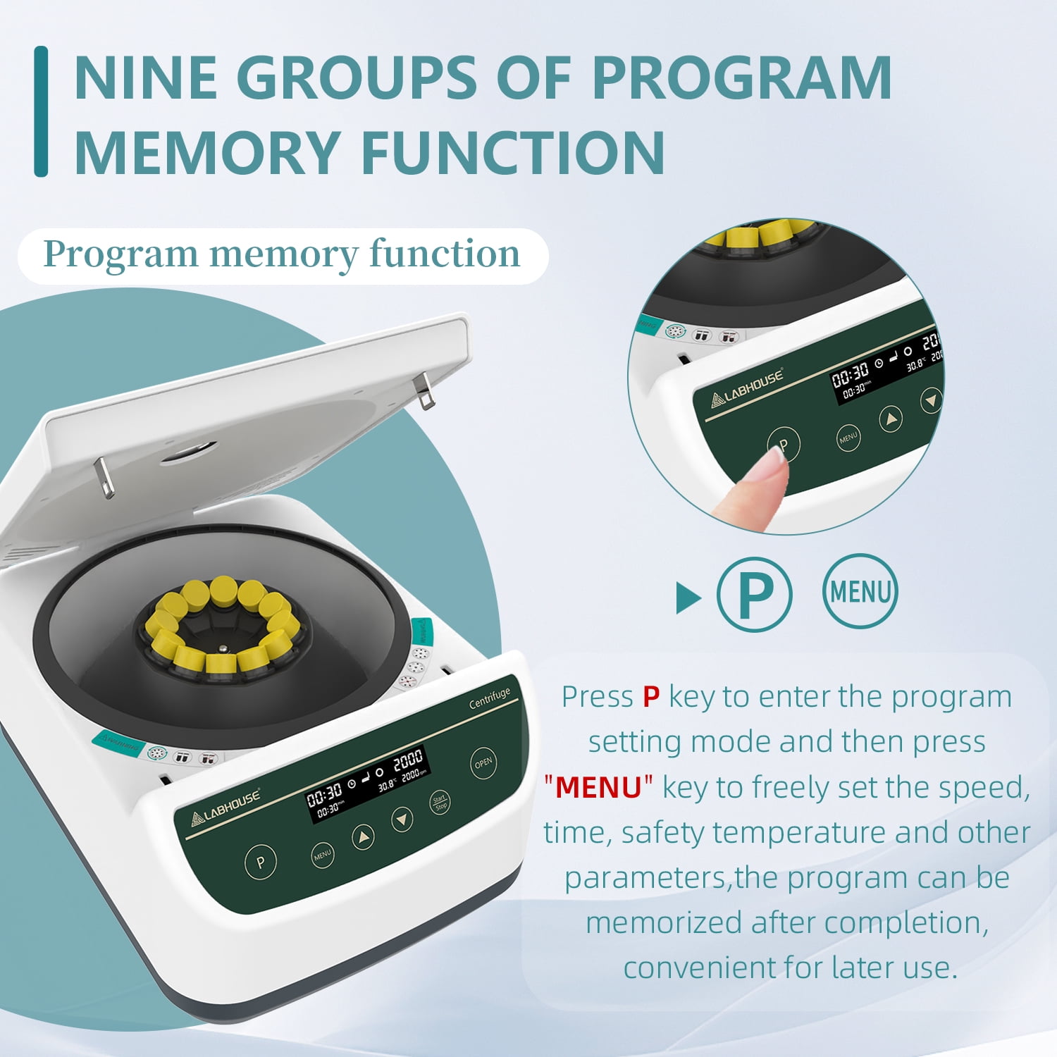 LABHOUSE Centrifuge Machine PRP PRF 2ml-5ml/10ml/15mlx12, Digital Speed 500-4000rpm 2075xg RCF Benchtop Centrifuge with 9-Program Storage & Timer 30sec-99min for High-Throughput Labs