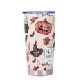 thumbnail image 2 of Stainless Steel Tumbler, Halloween Coffee Mug, Double Wall Tumbler, Insulated Iced Coffee Cup, Reusable Drink Vessel with Classic Jack-O-Lantern, Ghost, Bat and Witch Hat Prints, 2 of 4