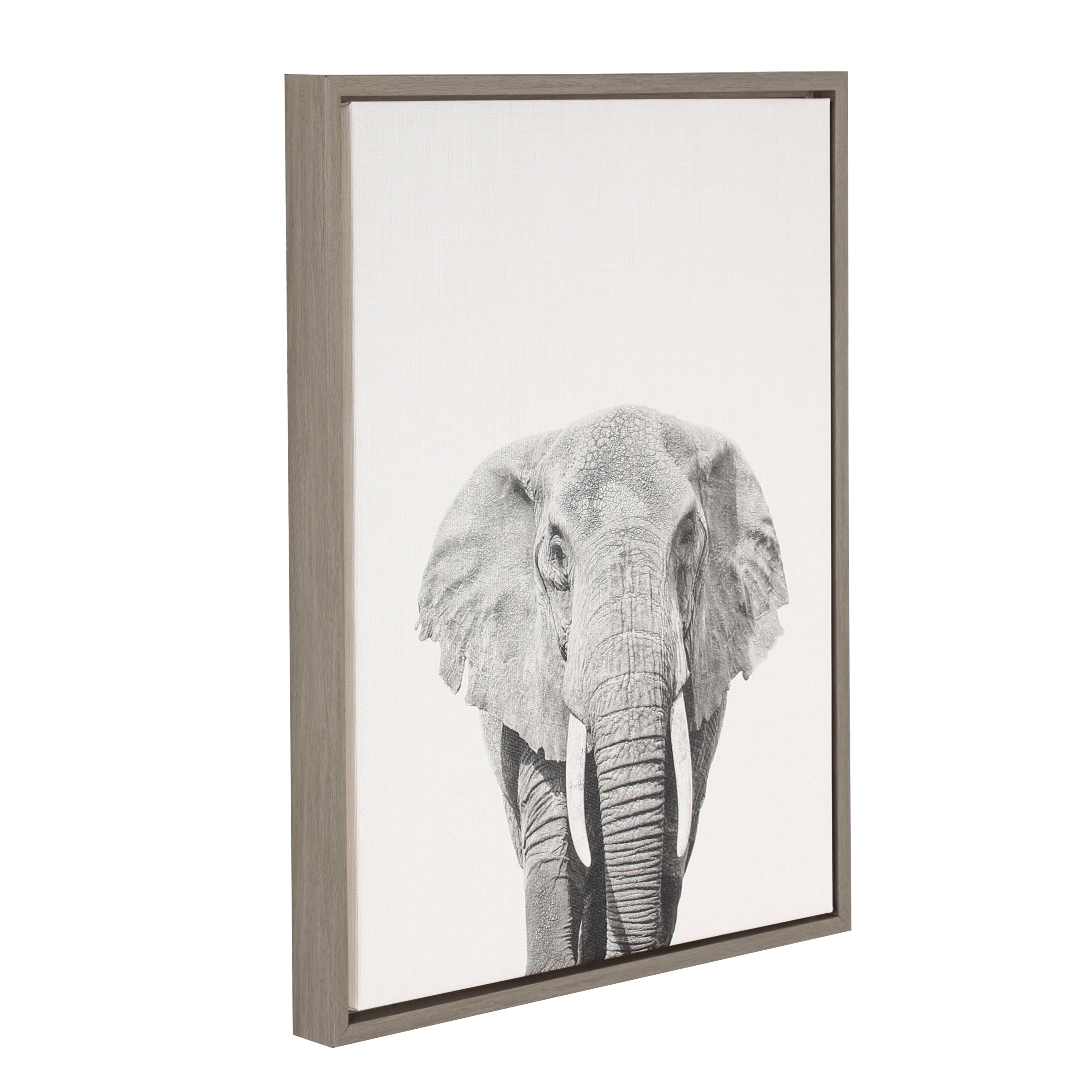 Kate and Laurel Sylvie Elephant Black and White Portrait Framed Canvas Wall Art by Simon Te Tai, 18x24 Gray