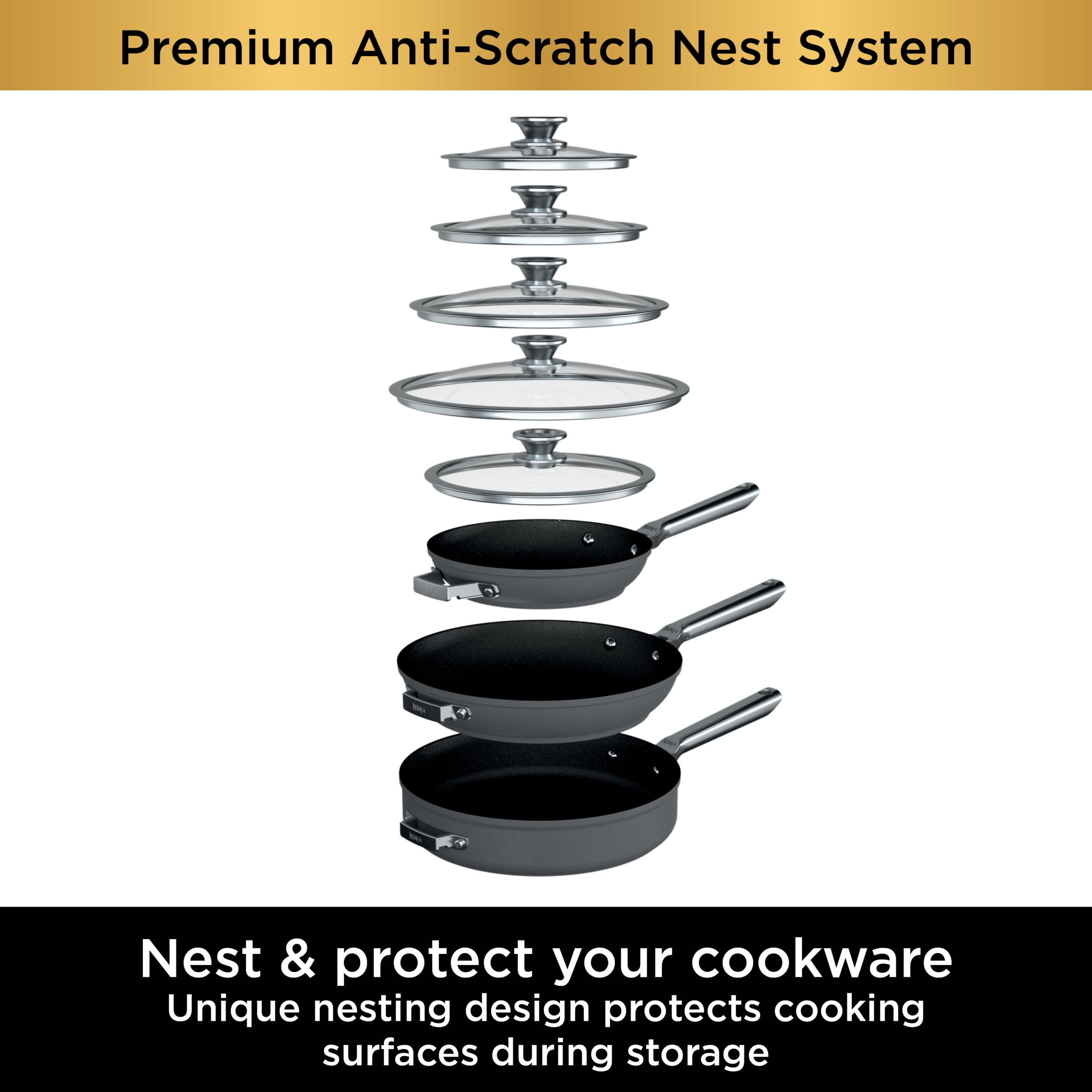 Ninja NeverStick Premium Anti-Scratch Nest System, 10-Piece Cookware Set C59500