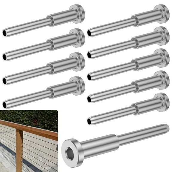 10Pcs Invisible Cable Railing Hardware Kit 316 Stainless Steel Invisible Receiver and Swage Stud End Set Silver Deck Stair Cable Railing Kit for 1/8inch Wire Rope Cable