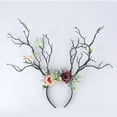 thumbnail image 2 of Diadema navideña con cuernos de ciervo, flor de cuento de hadas, rama de árbol, aro de pelo retro, corona, accesorios para fiestas, disfraz de Navidad, 2 of 5