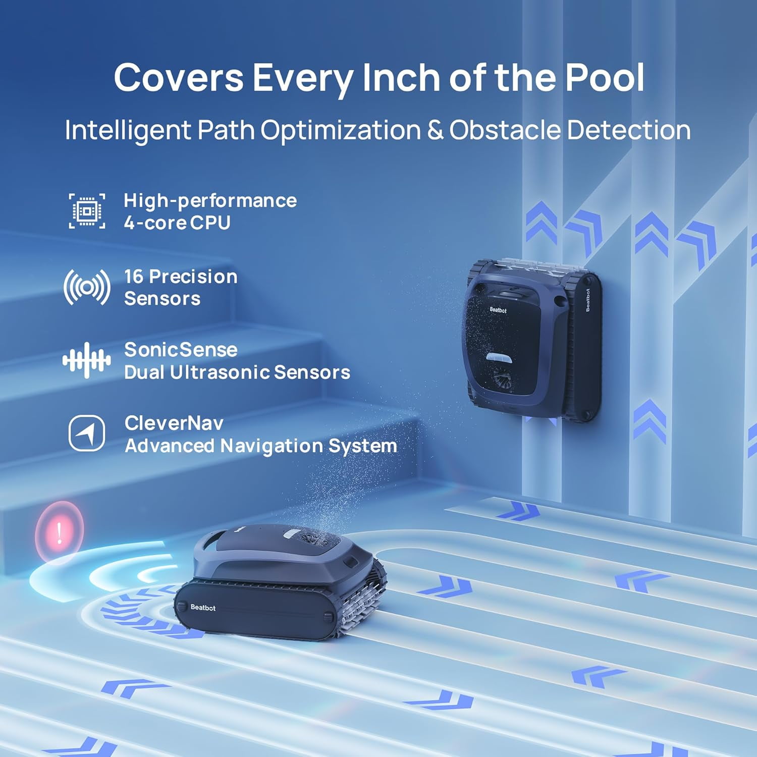 Upgraded Beatbot AquaSense 2 Cordless Robotic Pool Vacuum Cleaner, Smart Surface Parking, Double-Pass Waterline Scrubbing, Floor, Walls and Waterline, Above & In-Ground Pools up to 3,230 sq.ft - Blue