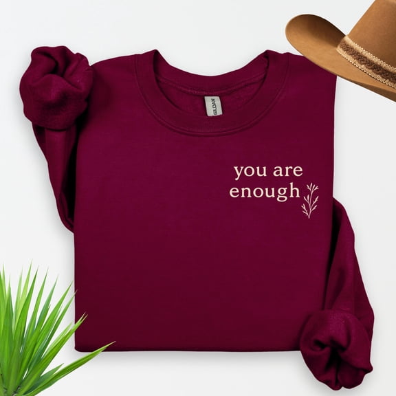 Minimalist "You Are Enough" Sweatshirt | Embroidered Self-Love Crewneck | Simple Affirmation Gift | Mental Health Pullover, Comfort colors