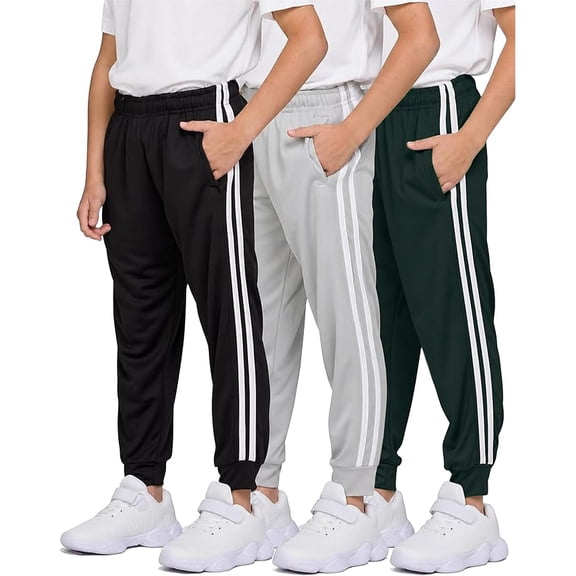 Pure Champ Boys’ 3-Pack Mesh Jogger Sweatpants with Zipper Pockets, Lightweight Active Quick-Dry Pants, Sizes 2T-2XL
