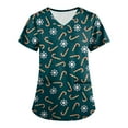 thumbnail image 2 of Garbnen Christmas Scrub Shirts for Women V Neck Short Sleeve Womens Business Casual Tops Xmas Printed Nurse Uniform with Pockets S-5XL, 2 of 5