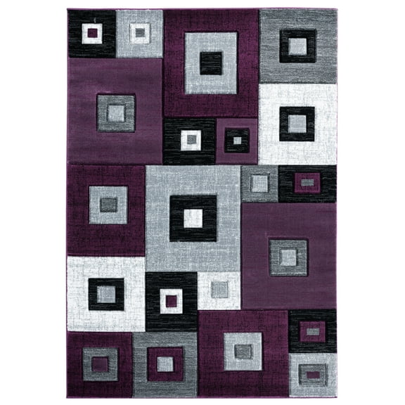 Designer Home Swan Area Rug 2050 10282 Cicero Plum Cubes Boxes 7' 10 x 7' 10" Round