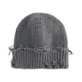 thumbnail image 2 of Willtoo Men Women Skullies Beanies Hats Ripped Holes Knitted Hats Plain Autumn Winter Soft Cotton Warm Caps Gray, 2 of 3
