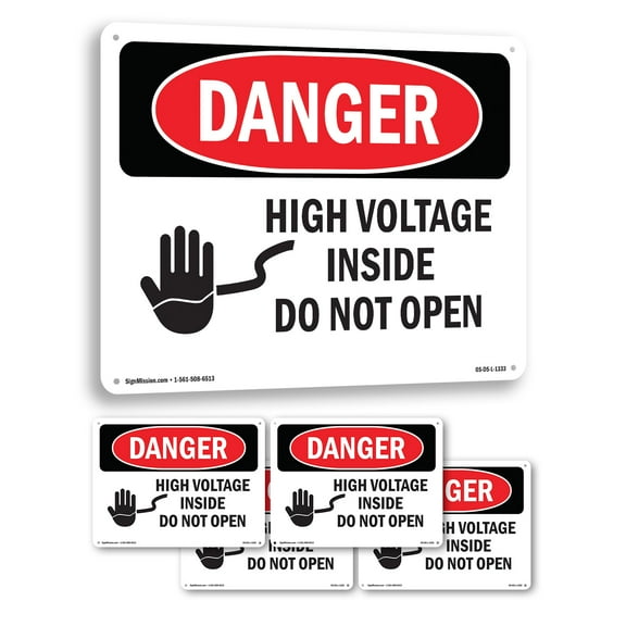 High Voltage Inside Do Not Open OSHA Danger Rigid Plastic Sign 10 Inch x 7 Inch - 5 Pack