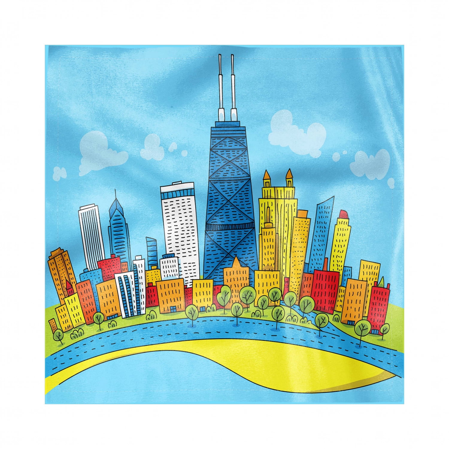 Chicago Skyline Decorative Napkins Set of 4, Cartoon Style Childish City View with Colorful Buildings Caricature, Silky Satin Fabric for Brunch Dinner Party, 18 Chicago Skyline Decorative Napkins Set of 4, Cartoon Style Childish City View with Colorful Buildings Caricature, Silky Satin Fabric for Brunch Dinner Party, 18