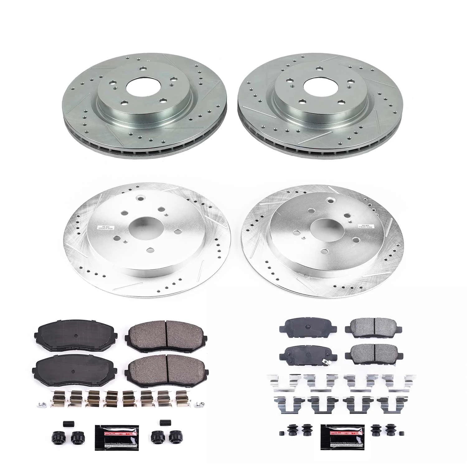 PowerStop Front and Rear Z23 Evolution Sport Carbon-Fiber Ceramic Brake Pad and Drilled & Slotted Rotor Kit Fits: SUZUKI Select Models K6090