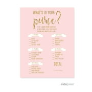 What's In Your Purse? Blush Pink Gold Glitter Print Wedding Bridal Shower Game Cards, 20-Pack