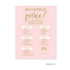 What's In Your Purse? Blush Pink Gold Glitter Print Wedding Bridal Shower Game Cards, 20-Pack