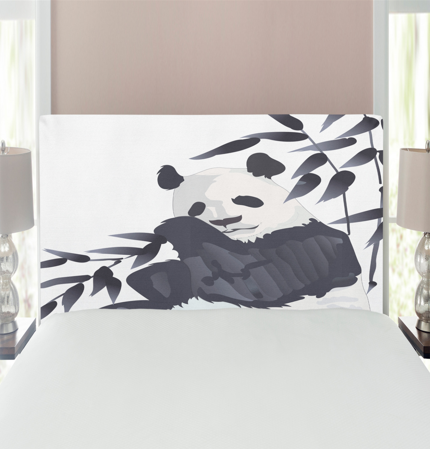 Panda Headboard, Giant Panda Bear Sitting in Zoo Traditional Chinese