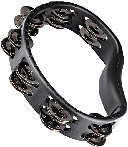 Htmt1bk Handheld Abs Plastic Tambourine With Guiro Style Frame  Single Row Steel Jingles Black