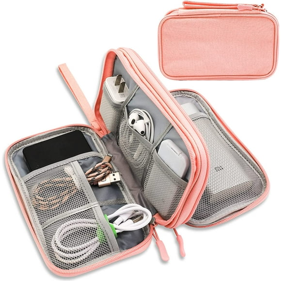 SHIQI-Cable Organizer Bag, Portable Travel Cord Organizer case, All in One Waterproof Electronics Accessories Storage Bag for Cables, Chargers, Earphones, Hard Drives, 8.5 x 5 inch (Pink)