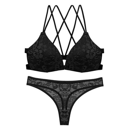 Yuhangmm Women s Sexy Underwear Sexy Lace Underwear Underwear Set Large Backless Front Buckle Bra Set Woman Sexy Lingerie Strap