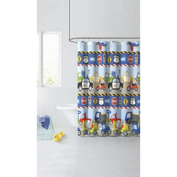 Dream Factory Cars and Trucks 72"x72" Bath Shower Curtain, Cotton, Polyester
