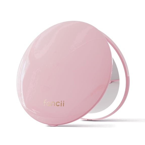 Fancii Mini Taylor Compact Makeup Mirror with LED Light, Rechargeable, 10x/1x Magnifying, 4” Wide Mirror for Purse (Petal Pink)