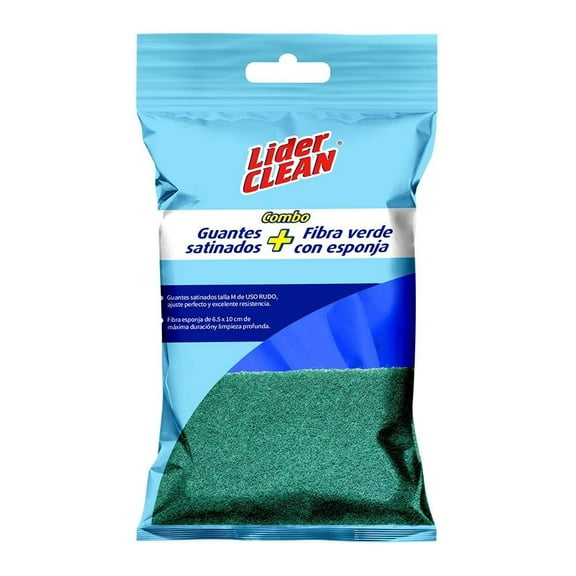 Combo Prichos Lider Clean Guantes y Fibra Verde con Esponja