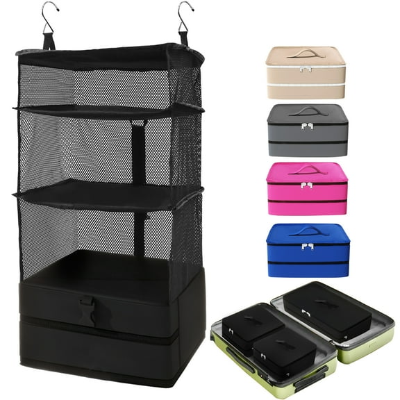 Caroeas Portable Hanging Travel Organizer, 3 Shelves, Black