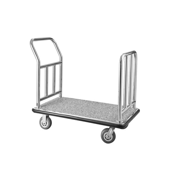VEVOR Hotel Luggage Cart, 750 LBS Load Capacity, Deluxe Platform Truck with Removable Front Frame, Valet Cart with Grey Carpeted Deck and 6-inch Rubber Wheels, Ideal for Hotels, Condos, Resorts