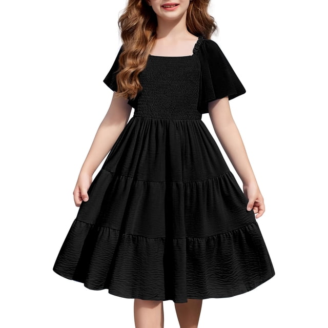 Vestido Arshiner para niñas adolescentes, verano, negro, 5-6 años, con bolsillos