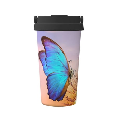 

Zeuib Morpho butterfly and dandelion Print Stainless Steel Vacuum Insulated Coffee Travel Mug Insulated Coffee Mug Travel Mug with Lid Thermal Cup for Outdoor