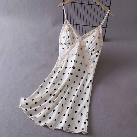 Xysaqa Women Sleepwear Sexy Lace V Neck Nightgown Mini Slip Chemise Floral Print Short Nightwear Womens Lingerie Sleep Dress M-2XL