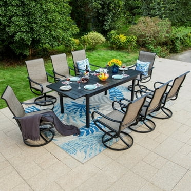 MF Studio 9 Pieces Outdoor Patio Dining Set with High-back Swivel Textilene Chairs and  Large Metal Extendable Patio Table for 8, Brown-Gray