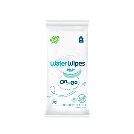 WaterWipes Plastic-Free Original Baby Wipes, 99.9% Water Based Wipes, Unscented & Hypoallergenic for Sensitive Skin, 28 Count (1 pack)