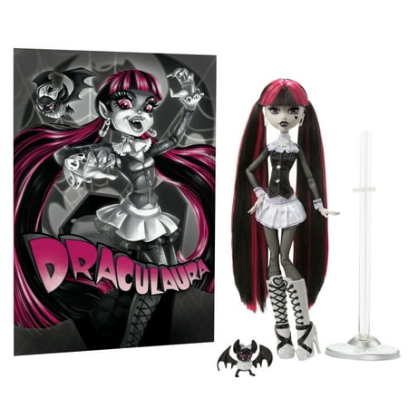 Monster High Reel Drama Draculaura Collector Doll in Black and White, Reproduction with Poster