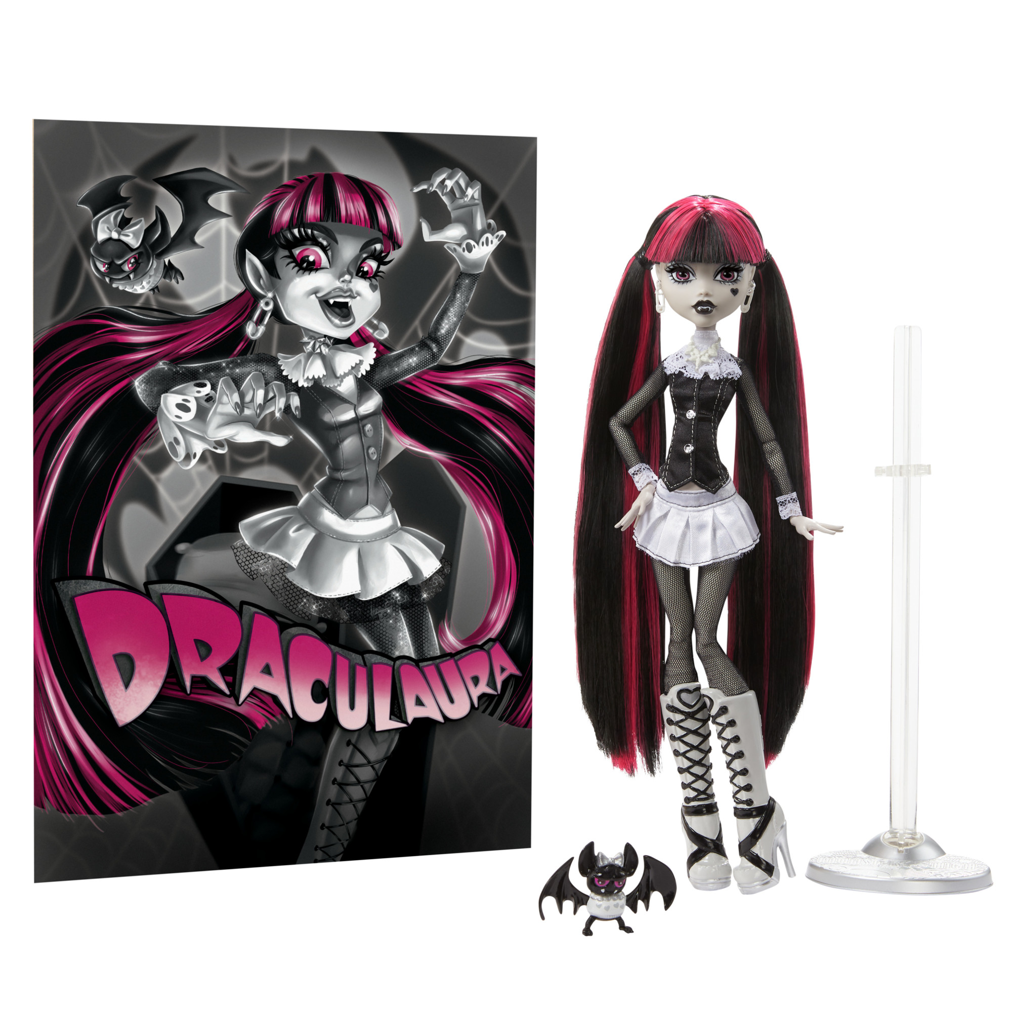 Monster High Reel Drama Draculaura Collector Doll in Black and White, Reproduction with Poster