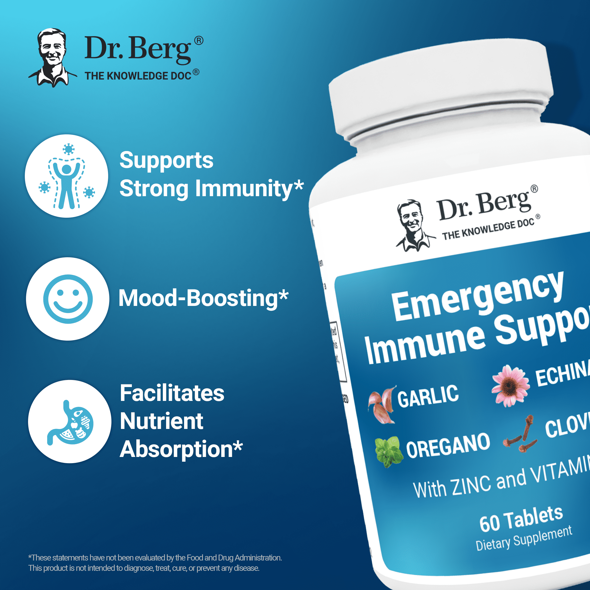 Dr. Berg Emergency Immune Support with Vitamin D & Zinc – Immune Support Supplement, 60 Tablets