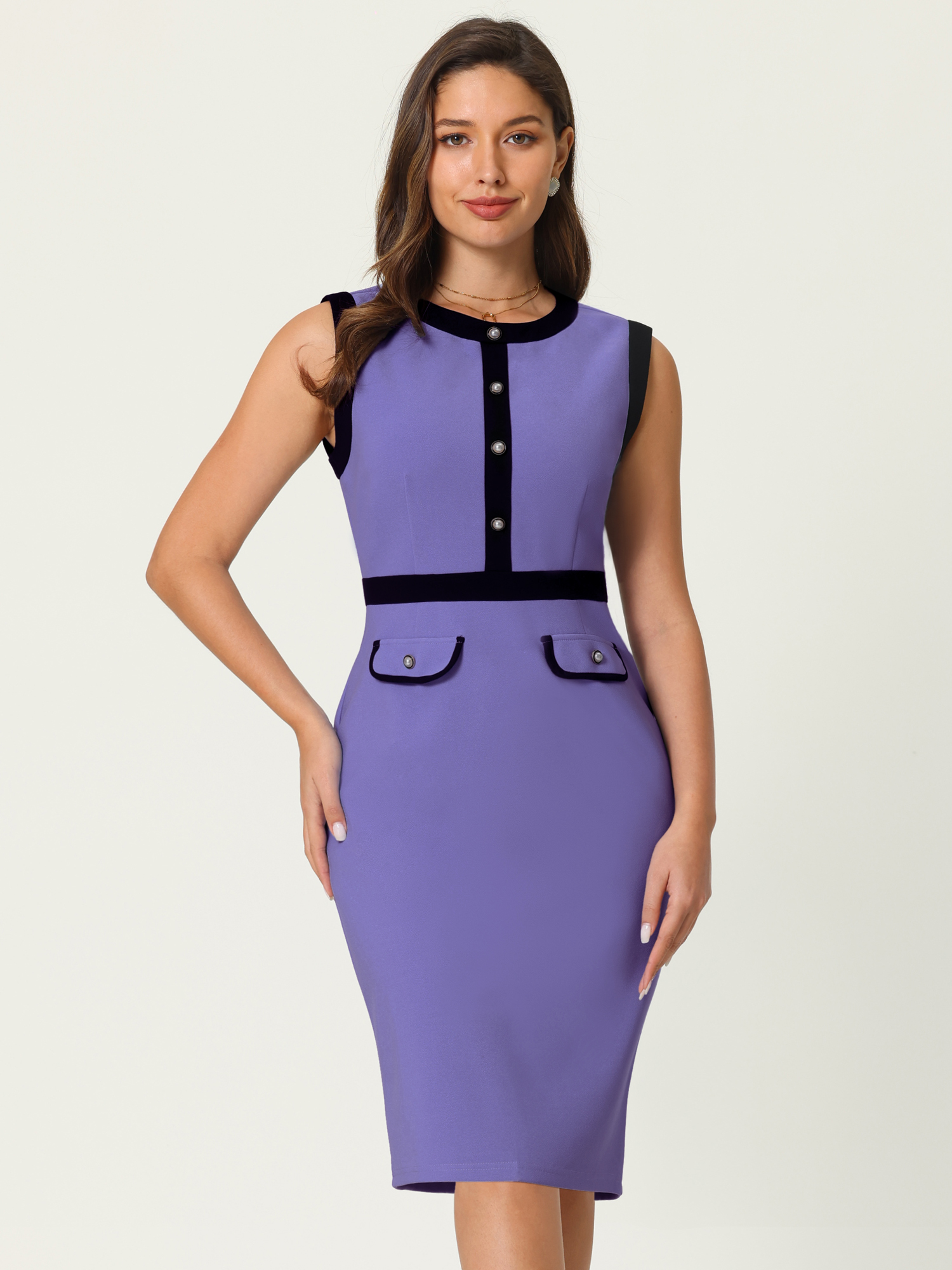 DARING DIVA Sheath Sleeveless Contrast Color Pencil Dress 2XL Dusty Purple
