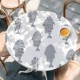 thumbnail image 4 of Abstract Art Fish Grey Round Tablecloth 36-44 Inch Round Fitted Table Cloth with Elastic Edge, Coastal Ocean Summer Waterproof Table Cover Protector for Outdoor Picnic Party Dining, 4 of 9