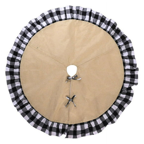 Hweilai Christmas decorations plaid wrapped linen tree skirt high quality plaid Christmas tree stockings apron black