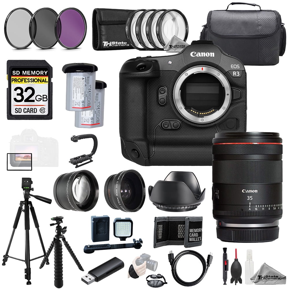Canon EOS R3 Camera + RF 35mm f/1.4 L VCM Lens +32GB+Ext Bat+9 PC Filtr-MEGA Kit (International Version)