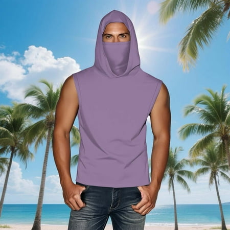 Summer Sun Protection Ice Silk Sunscreen Casual Solid Sleeveless Hooded Lightweight Tops Face Mask