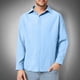 thumbnail image 1 of Blusa y camisa de manga larga con cuello vuelto para hombre, color liso, informal, a la moda, con solapa y botones, de poliéster., 1 of 9
