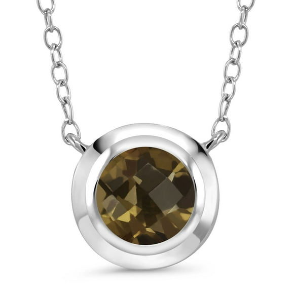 Gem Stone King 925 Sterling Silver Brown Smoky Quartz Pendant Necklace for Women | 1.80 Cttw | Gemstone Birthstone | Round Checkerboard 8MM | With 18 inch Chain