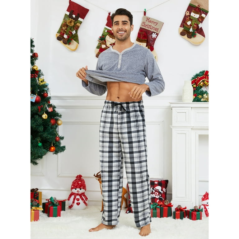 U2SKIIN Couple Pajama Sets, Plaid Matching Pajama Set for Men and Women  Soft Warm Pjs Set（Blue Mel./Navy-Blue Mel. Plaid Womens, XX-Large）