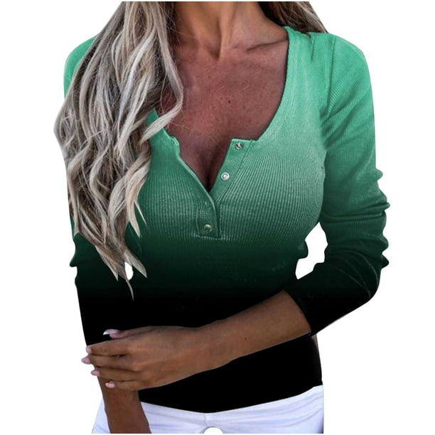 Tops de Mujer Elegante Blusa Casual Camisas de Manga Larga Otoño Estampado de Moda Camiseta Con Cuello en V Top Pullover Odeerbi ODB171189
