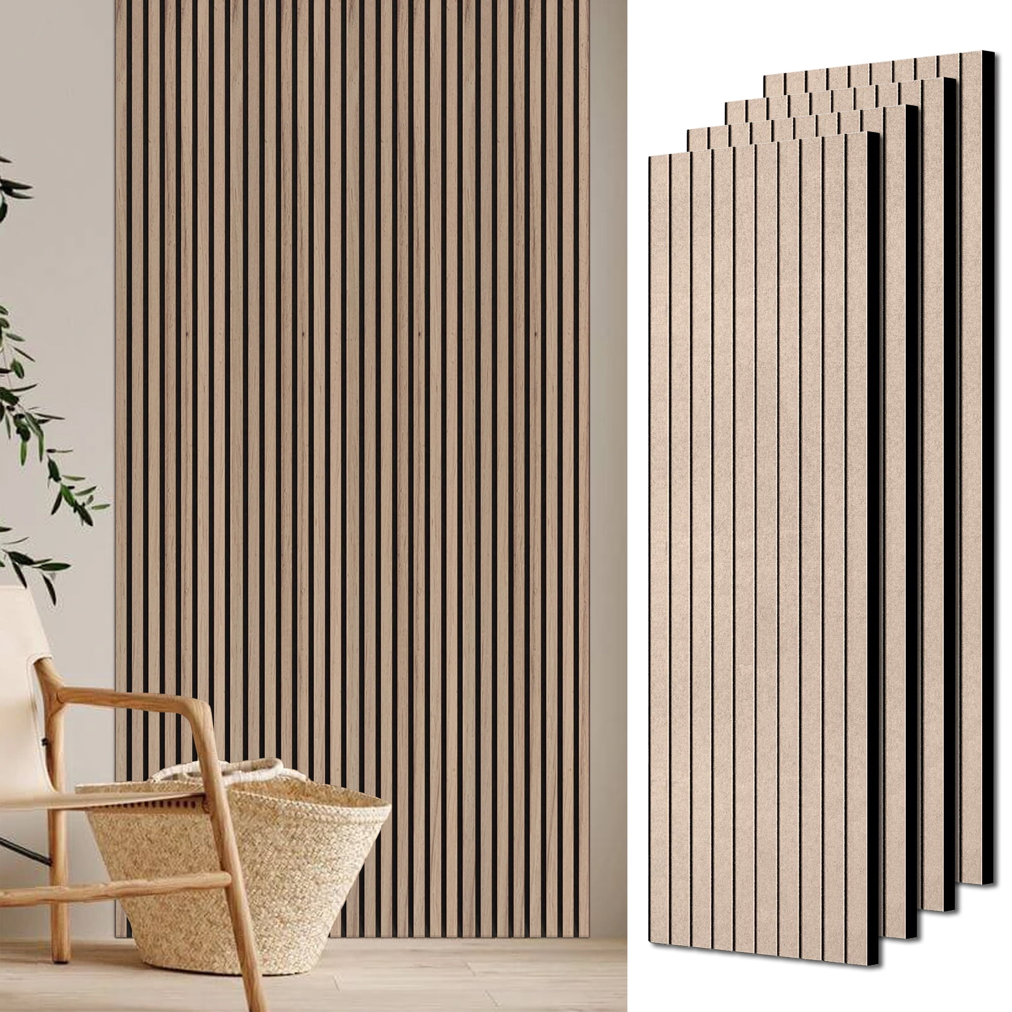 4 Pack Acoustic Wood Wall Panels,47.2" X 23.7" Soundproof Wall Panels,3D Fluted Sound Absorbing Panel Wood Slat Wall Panels for Wall Decor