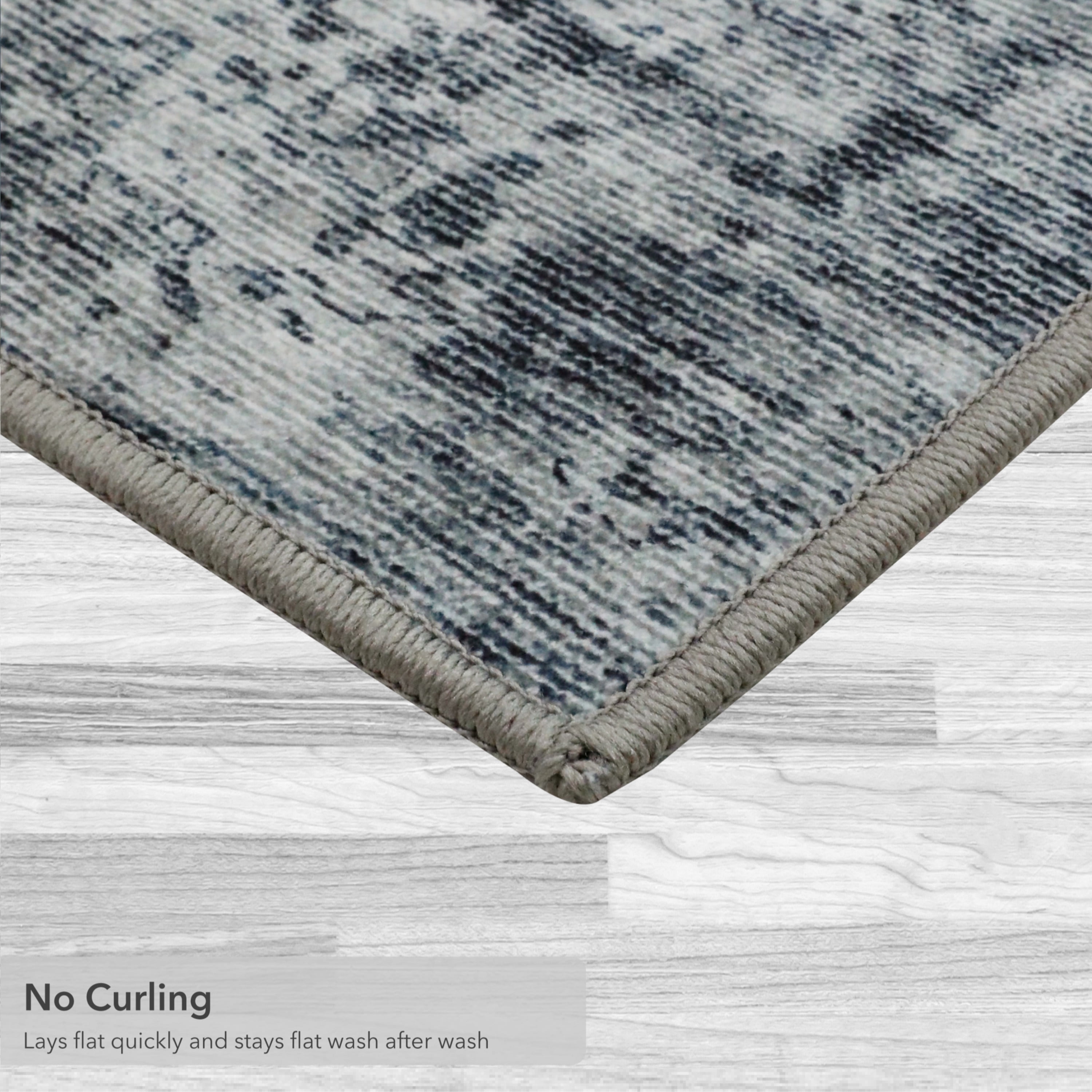 Washable Skid-Resistant Runner Rug Geometric Blue 24" x 72"