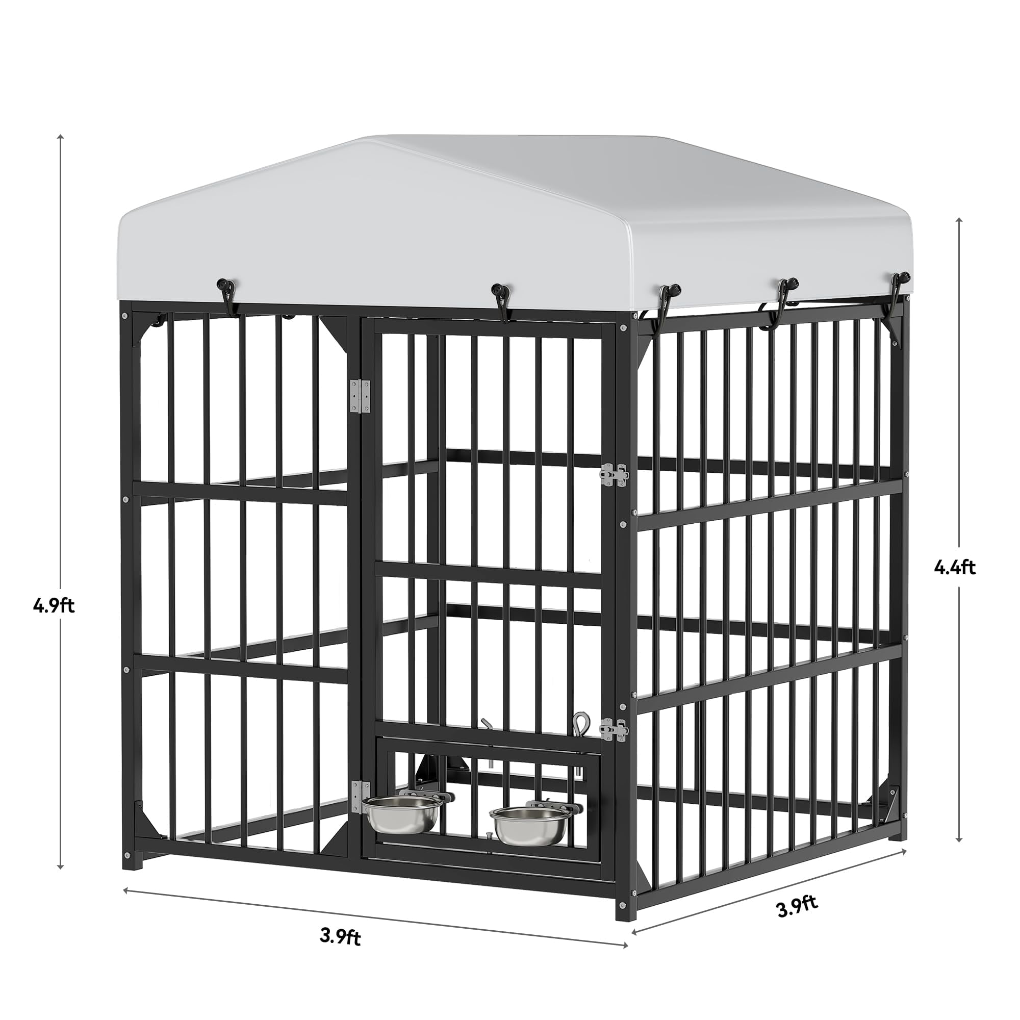 Outdoor Dog Enclosure With Rotating Feeder Bowls  4'l X 4'w 5'h Outside Kennel Roof Heavy Duty Cage For Small Medium Dogs